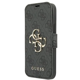 Guess GUBKP13L4GMGGR iPhone 13 Pro / 13 6.1" pilkas/pilkas knyginis dėklas 4G Didelis Metalinis Logotipas