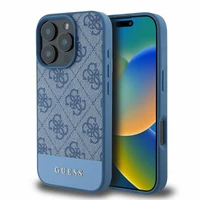 Guess 4G Bottom Stripe dėklas telefonui iPhone 16 Pro Max - mėlynas