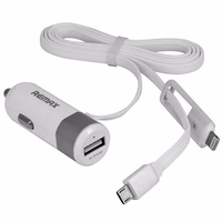 REMAX automobilinis įkroviklis RCC-102 - USB - 3,4A su 2 in 1 kabeliu Micro USB, Lightning sidabrinis