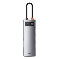 Baseus Metal Gleam 8in1 USB-C Hub - USB-C PD 100W 1x HDMI 4K 30Hz 1x SD ir microSD kortelių skaitytuvas 3x USB-A 3.2 1xRJ45 - pilkas
