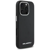 Karl Lagerfeld Saffiano pilnai aptrauktas pailgo metalinio logotipo magnetinis dėklas telefonui iPhone 16 Pro Max - juodas