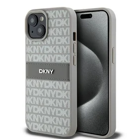 DKNY Odinis mono juosta ir metalinis logotipas dėklas telefonui iPhone 15 / 14 / 13 - smėlio