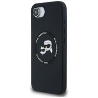 Karl Lagerfeld skystas silikoninis Karl & Choupette galvų dėklas su MagSafe iPhone 16e - juodas