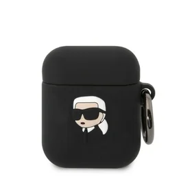 Karl Lagerfeld KLA2RUNIKK AirPods 1/2 dėklas juodas/juodas silikoninis Karl galva 3D
