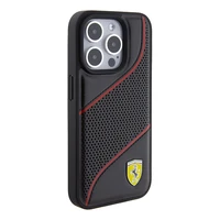 Ferrari Perforated Waves Metal Logo dėklas telefonui iPhone 15 Pro - juodas