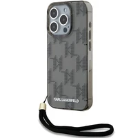 Karl Lagerfeld IML Mono KL Pattern & Cord dėklas telefonui iPhone 15 Pro - juodas