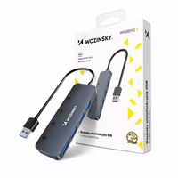 USB-A Hub Wozinsky WHS080YSS 4 x USB-A 3.0 su atskirais jungikliais, aliuminis, su 30 cm laidu - pilkas