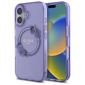 Guess IML Gėlių Vainikas Magnetinis dėklas iPhone 16 - violetinė