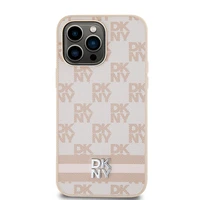 DKNY Odinis languotas mono raštas ir spausdintos juostos dėklas telefonui iPhone 14 Pro Max - rožinis