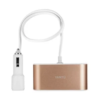 Automobilio cigarečių degiklio lizdo daliklis B08 - 3 lizdai + 2xUSB - 3,1A 120W su ekranu ir laidu auksinis