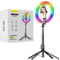 Blavec Selfie žiedo lempa Aluminium Aura LED RGB žiedas P-50 25cm trikojis + nuotolinio valdymo pultas + 2,3 metrai (RLP50-TRB23) juoda