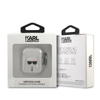 Karl Lagerfeld blizgus Karl's Head dėklas AirPods 1/2 ausinėms - sidabrinis