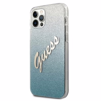 Guess GUHCP12LPCUGLSBL iPhone 12 Pro Max 6.7" mėlynas kietasis dėklas Glitter Gradient Script