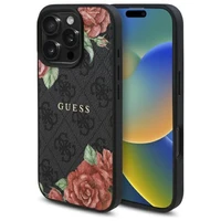 Guess GUHMP16LP4ROPEMCK iPhone 16 Pro 6.3" juodas/juodas kietas dėklas 4G Gėlių Raštas Magnetinis