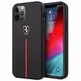 Ferrari FEOMSHCP12LBK iPhone 12 Pro Max juodas/juodas kietas dėklas Off Track Leather Nylon Stripe