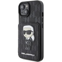 Karl Lagerfeld Saffiano Cardslots and Stand Monogram Ikonik Patch Dėklas telefonui iPhone 15 - juodas