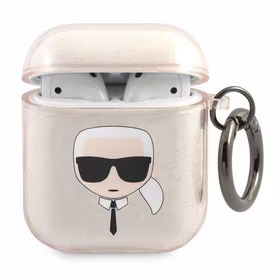 Karl Lagerfeld Glitter Karl's Head dėklas AirPods 1/2 - auksinis