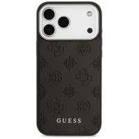 GUESS dėklas telefonui IPHONE 17 Pro Max suderinamas su Magnetine GUHMP17XPSPOSSSK (PU W/ Peony Hot Stamp Script) juoda