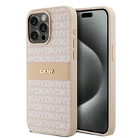 DKNY odinis Mono Stripe ir Metal Logo dėklas telefonui iPhone 15 Pro Max - rožinis