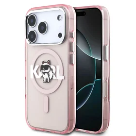 KARL LAGERFELD dėklas telefonui IPHONE 17 Pro, suderinamas su magnetiniu MagSafe (KLHMP17LHGCHGKBP, IML Choupette Sketch Logo) rožinis