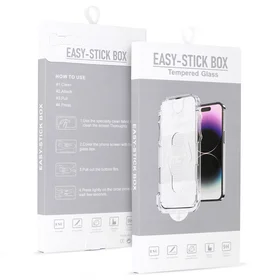 Grūdintas stiklas (m) su pilnu klijavimu, Easy-Stick dėžutė iPhone 15 - juodas
