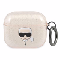 Karl Lagerfeld blizgus Karl's Head dėklas AirPods 3 ausinėms - auksinis