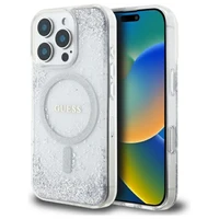 Guess dervos gradientinis blizgus magnetinis dėklas iPhone 16 Pro telefonui – sidabrinis