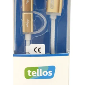 USB kabelis Tellos TPE 2in1 microUSB-Lightning auksinis, 1.2m