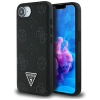 Guess Grained Hot Stamp Peony Triangle Logo Magnetinis dėklas telefonui iPhone 16e - juodas