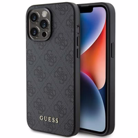 Guess 4G Metal Gold Logo dėklas telefonui iPhone 15 Pro – pilkas
