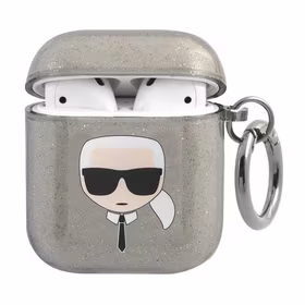 Karl Lagerfeld Glitter Karl's Head dėklas AirPods 1/2 - juodas