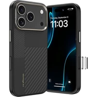 Benks Montage magnetinis Armor Pro Kevlar dėklas su metaliniu rėmeliu 600D+1500D (MA70) Iphone 17 Pro Max telefonui juodas (su fotoaparato valdymo mygtuku)