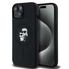 Karl Lagerfeld silikoninis Karl&Choupette magnetinis dėklas telefonui iPhone 15 Plus / 14 Plus - juodas