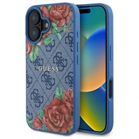Guess GUHMP16SP4ROPEMCB iPhone 16 6.1" mėlynas/mėlynas kietas dėklas 4G Gėlių Raštas Magnetinis