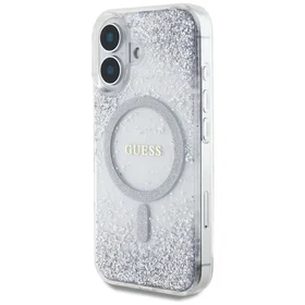 Guess HC dervos apačios blizgučiai MagSafe dėklas iPhone 16 - sidabrinis