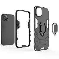 Ring Armor dėklas telefonui iPhone 14 Plus šarvuotas dangtelis su magnetiniu laikikliu ir žiedu juodas