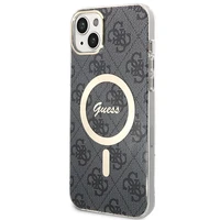 Rinkinys Guess GUBPP14MH4EACSK dėklas + įkroviklis iPhone 14 Plus 6.7" juodas/juodas kietas dėklas 4G Print Magnetinis