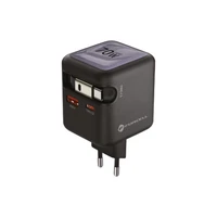 FORCELL F-ENERGY GaN III VT-R7 kelioninis įkroviklis su ištraukiamu kabeliu Type C ir 1x Type C, 1x USB A įkrovimo prievadais PD QC4.0 3A 70W pilkas