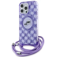Karl Lagerfeld IML Crossbody Monogram Karl & Choupette Head MagSafe dėklas telefonui iPhone 15 Pro Max - violetinis