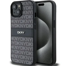 DKNY Odinis mono juosta ir metalinis logotipas dėklas telefonui iPhone 15 Plus / 14 Plus - juodas