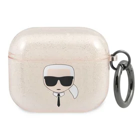 Karl Lagerfeld blizgus Karl's Head dėklas AirPods 3 ausinėms - auksinis