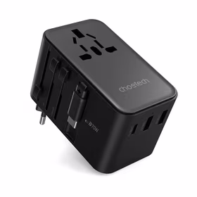 Kelioninis adapteris Choetech PD5022 70W EU/US/AUS/UK su integruotu USB-C laidu (juodas)