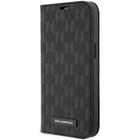 Karl Lagerfeld KLBKP14LSAKLHPK iPhone 14 Pro 6.1" knygos tipo dėklas juodas Saffiano Monogram