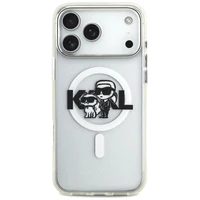 Karl Lagerfeld IML blizgantis Karl & Choupette eskizo logotipo magnetinis dėklas telefonui iPhone 17 Pro Max - skaidrus