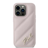 Karl Lagerfeld Diagonal Quilted Script dėklas telefonui iPhone 14 Pro Max - rožinis