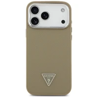 Guess Grained Triangle Logo Magnetinis dėklas telefonui iPhone 17 Pro rudas
