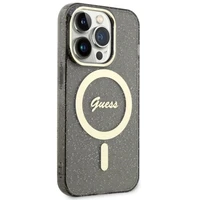 Guess GUHMP14XHCMCGK iPhone 14 Pro Max 6.7" juodas kietas dėklas Glitter Gold Magnetinis