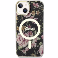 Guess GUHMP14MHCFWSK iPhone 14 Plus 6.7" juodas/juodas kietas dėklas Gėlė Magnetinis