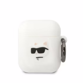 Karl Lagerfeld KLA2RUNCHH AirPods 1/2 dėklas baltas/baltas silikoninis Choupette galva 3D