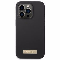 Guess GUHMP14LSBPLK iPhone 14 Pro 6.1" juodas/juodas kietas dėklas Silikoninė logotipo plokštelė Magnetinis